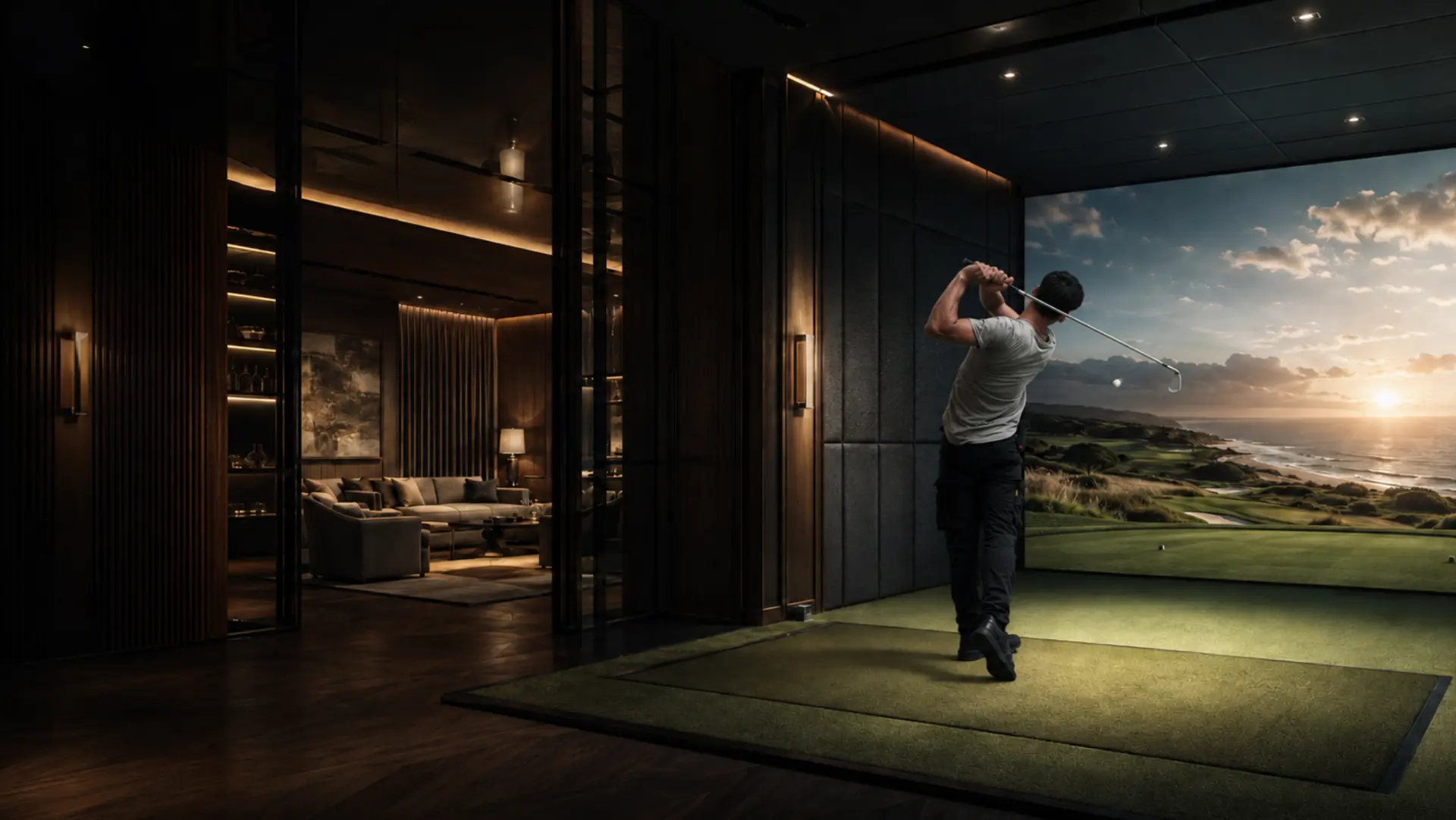 Luxurious private golf simulator studio by Driving Dreams